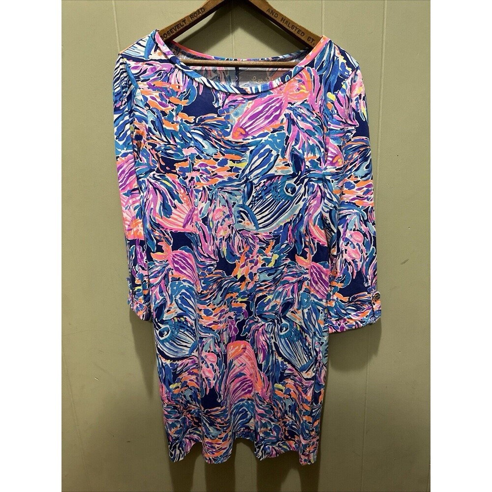 Lilly Pulitzer Multicolor Fish Print Linden Pima Cotton Dress S EUC